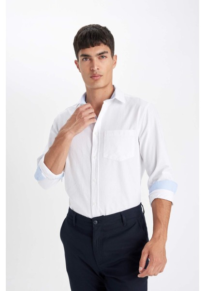 Regular Fit Oxford Basic Düz Uzun Kollu Beyaz Gömlek B1873AX23AU