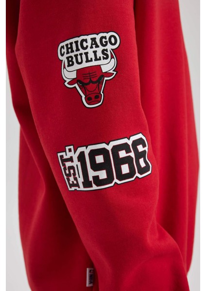 Fit NBA Chicago Bulls Boxy Fit Kapüşonlu Kalın Sweatshirt A7269AX23AU
