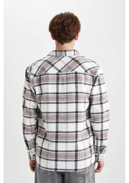 Regular Fit Polo Yaka Kareli Oduncu Flanel Uzun Kollu Gömlek S9275AZ23AU