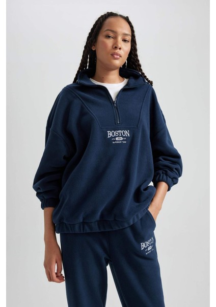 Oversize Fit Yarım Fermuarlı Polar Sweatshirt Y2649AZ23WN