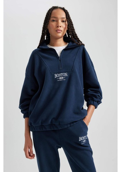 Oversize Fit Yarım Fermuarlı Polar Sweatshirt Y2649AZ23WN