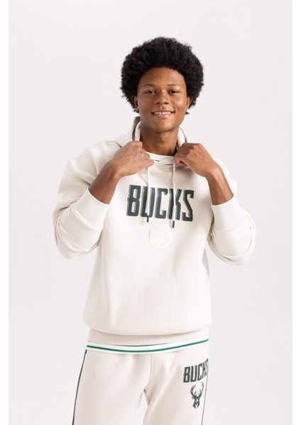 Fit NBA Milwaukee Bucks Oversize Fit Kapüşonlu Kalın Sweatshirt Z6053AZ23AU