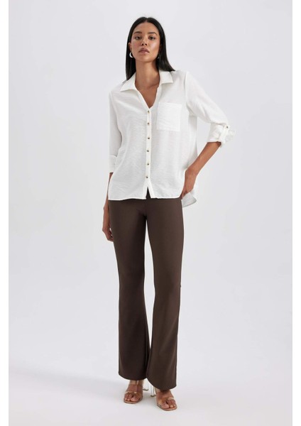 Yüksek Bel Basic Düz İspanyol Paça Uzun Tayt