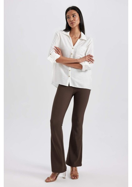 Yüksek Bel Basic Düz İspanyol Paça Uzun Tayt