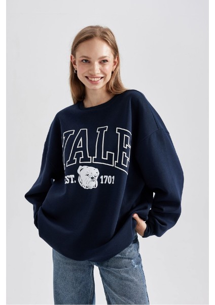 Yale University Oversize Fit Bisiklet Yaka Kalın Sweatshirt B2539AX23WN