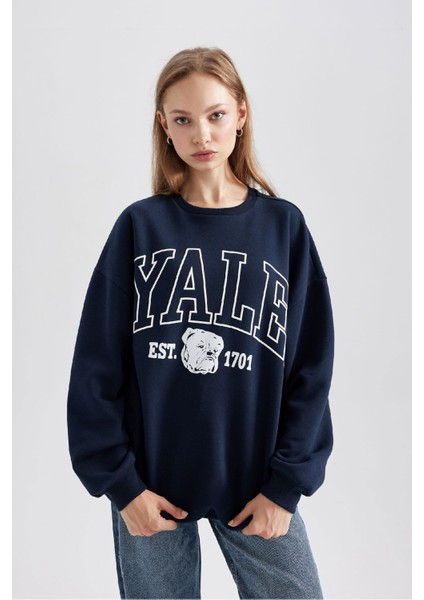 Yale University Oversize Fit Bisiklet Yaka Kalın Sweatshirt B2539AX23WN