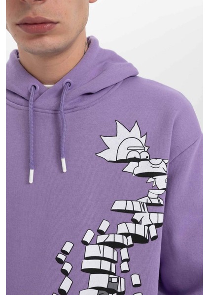 Rick and Morty Boxy Fit Kapüşonlu Sweatshirt A7867AX23AU
