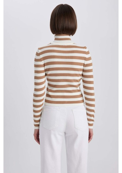 Slim Fit Çizgili Balıkçı Yaka Triko Kazak A2059AX23AU