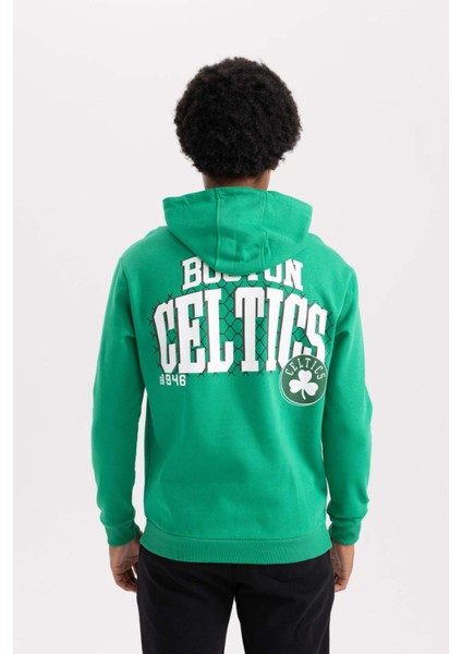 DeFactoFit NBA Boston Celtics Standart Fit Kapüşonlu Kalın Sweatshirt A7277AX23AU