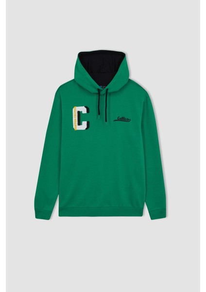 DeFactoFit NBA Boston Celtics Standart Fit Kapüşonlu Kalın Sweatshirt A7277AX23AU