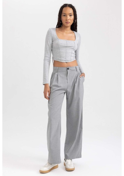 Fitted Yuvarlak Yaka Fitilli Kaşkorse Uzun Kollu Tişört B0909AX23AU