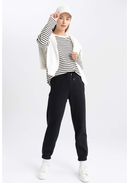 Beli Paçası Lastikli Bağcıklı Basic Düz Cepli Kalın Kumaş Jogger Eşofman Altı W1505AZ23WN