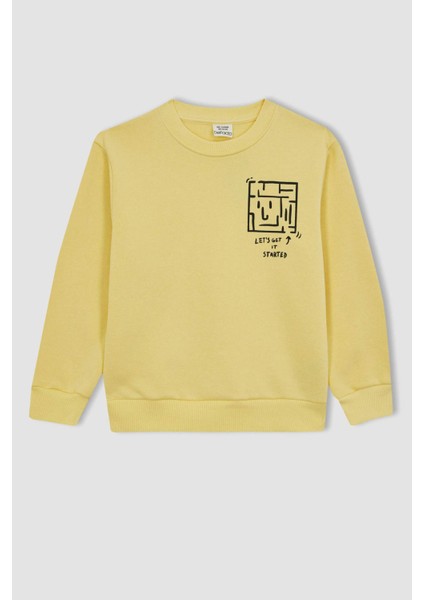 Erkek Çocuk Bisiklet Yaka Baskılı Kalın Sweatshirt B2284A823WN