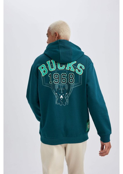 Fit NBA Milwaukee Bucks Standart Fit Kapüşonlu Kalın Sweatshirt A9675AX23WN