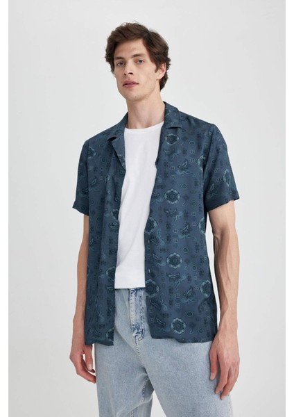 Regular Fit Desenli Viskon Kısa Kollu Gömlek Z5535AZ23SM