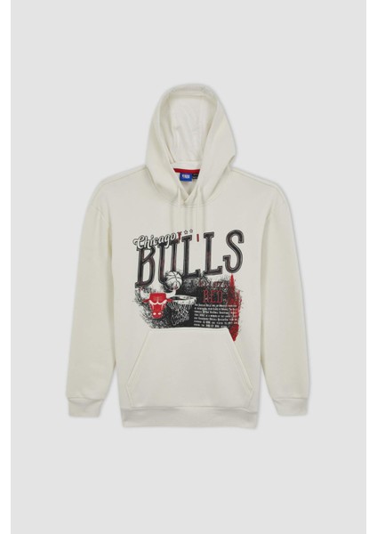 Fit NBA Chicago Bulls Boxy Fit Kapüşonlu Kalın Sweatshirt A7270AX23AU
