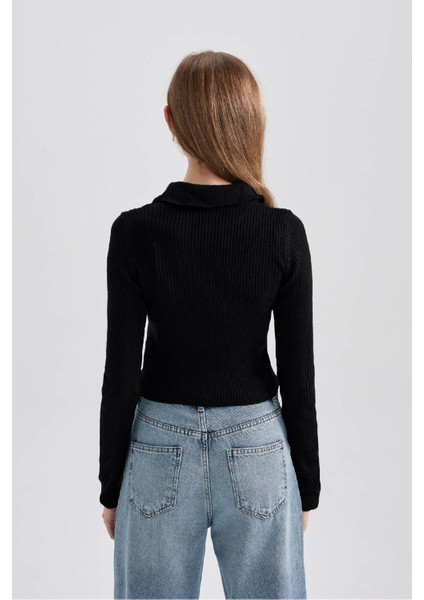 Slim Fit Dik Yaka Yarım Fermuarlı Basic Kazak Z9241AZ23AU