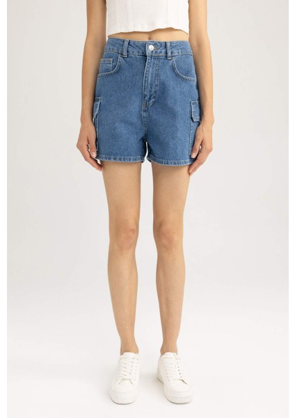 Mom Fit Yüksek Bel Jean %100 Pamuk Şort B0307AX23HS