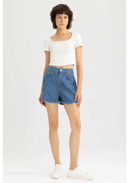 Mom Fit Yüksek Bel Jean %100 Pamuk Şort B0307AX23HS