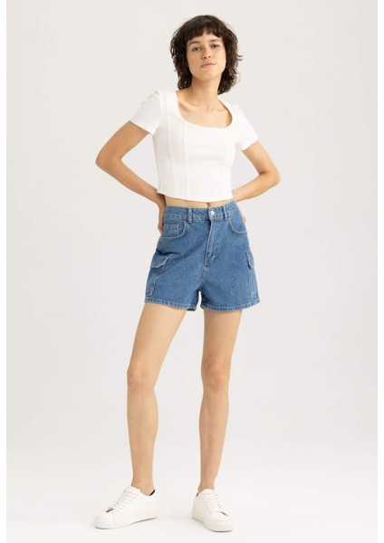 Mom Fit Yüksek Bel Jean %100 Pamuk Şort B0307AX23HS