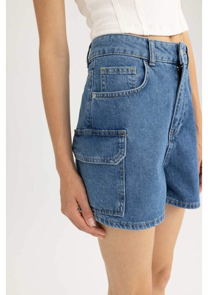 Mom Fit Yüksek Bel Jean %100 Pamuk Şort B0307AX23HS