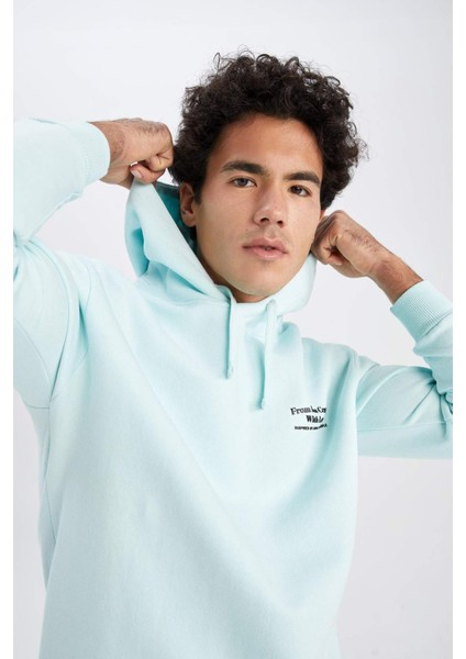 Boxy Fit Kapüşonlu Baskılı Sweatshirt Z2448AZ23SP