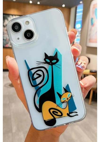 3gen Case Apple Iphone Modelleri Uyumlu Sevimli Kediler Desenli Şeffaf Silikon Kılıf CAT16