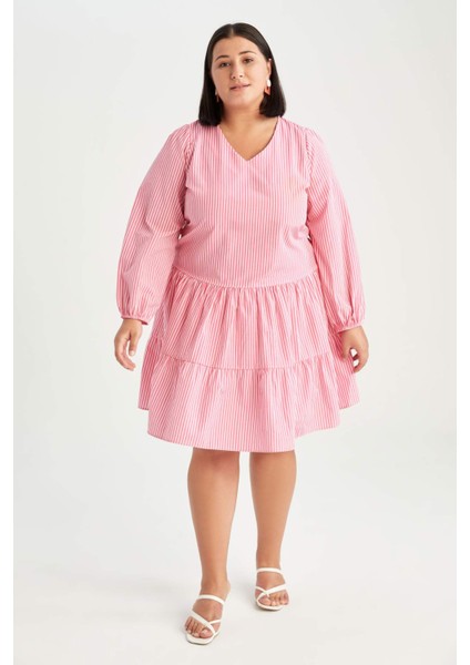 DF Plus A Kesim V Yaka Çizgili Mini Kısa Kollu Elbise Y7999AZ22SM fırsatları