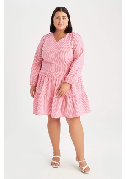 DF Plus A Kesim V Yaka Çizgili Mini Kısa Kollu Elbise Y7999AZ22SM indirimleri