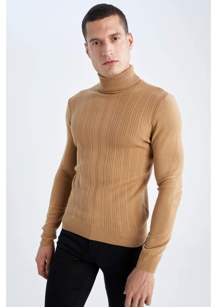 Slim Fit Dar Kesim Balıkçı Yaka Boğazlı Triko Kazak X7391AZ22AU