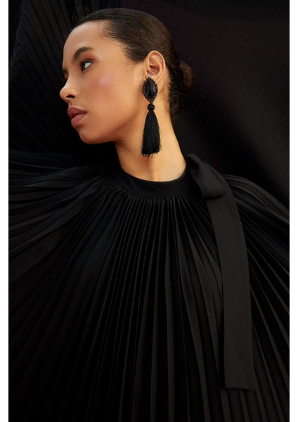 Nihan Peker Tasarım Yakası Fiyonklu Pileli Pelerin Tunik X9226AZ22SM