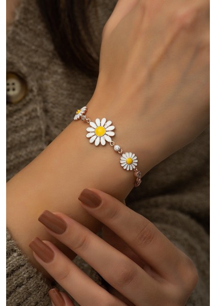 925 Ayar Gümüş Işıklı Kutuda 3'lü Papatya Bileklik Kadın Gümüş Bileklik modelleri