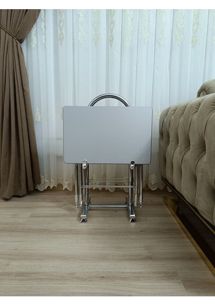 Çanta Zigon Sehpa, 4'lü Sehpa, Zigon Sehpa, Servis Sehpası, Mdf Mebran Sehpa, Katlanır Sehpa, Krom