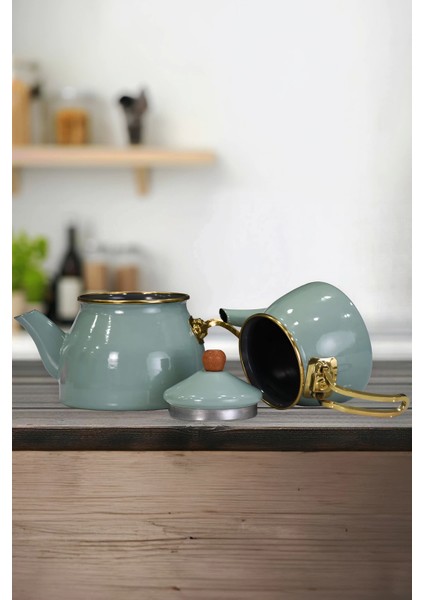 Soft Green Gold Model Çaydanlık