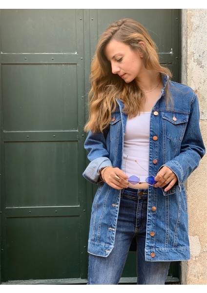 Siyah Beyaz Baskılı Kadın Denim Ceket, Rahat Kalıplı Kot Mont fiyatları
