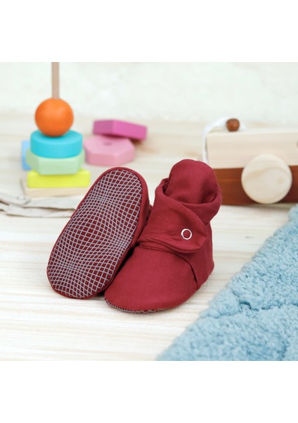 Organik Pamuk Bebek Pandufu, Kaydırmaz Taban, Yenidoğan Patiği, Ev Kreş Ayakkabısı, Bordo fırsatları