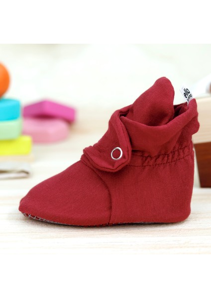 Organik Pamuk Bebek Pandufu, Kaydırmaz Taban, Yenidoğan Patiği, Ev Kreş Ayakkabısı, Bordo
