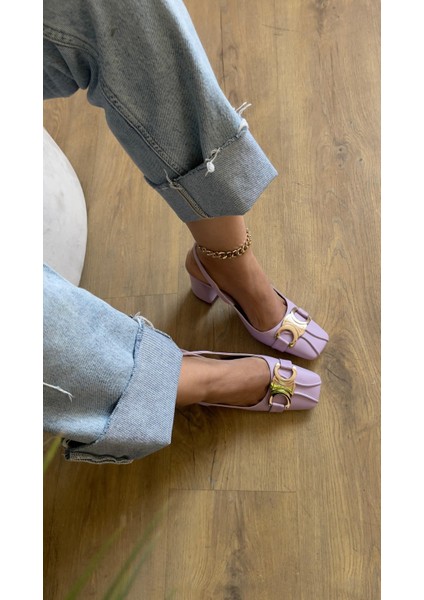 Rita Kapalı Kare Burun 9cm Kalın Topuk Toka Detaylı Arkası Açık Stiletto - Topuklu Ayakkabı fırsatları