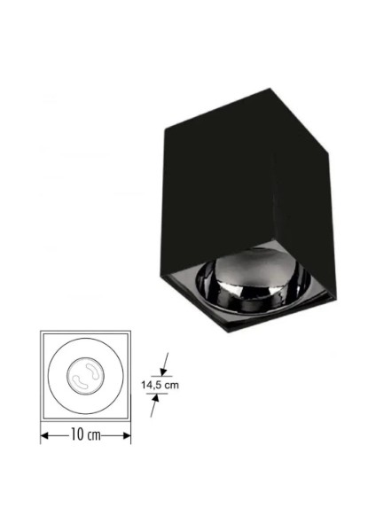 Bergama Siya-Platin Kare Sıva Üstü Armatür Gu-10 Duylu (Ampulsüz)