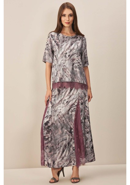 Kloş Gri Desenli Etek