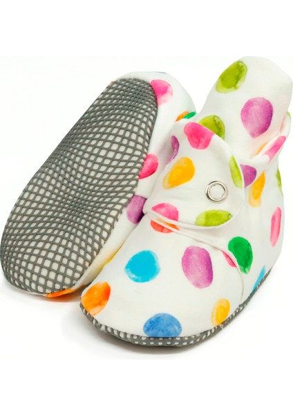 Organik Pamuk Bebek Pandufu, Kaydırmaz Taban, Yenidoğan Patiği, Ev Kreş Ayakkabısı, Renkli Noktalar