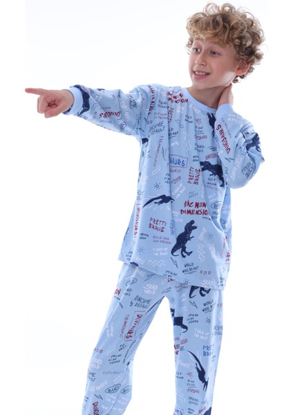 Bunny Hopp 8-13 Yaş T-Rex Dinozor Baskılı Uzun Kollu Erkek Çocuk  Pijama Takımı