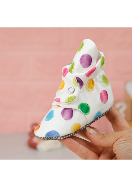 Organik Pamuk Bebek Pandufu, Kaydırmaz Taban, Yenidoğan Patiği, Ev Kreş Ayakkabısı, Renkli Noktalar fırsatları