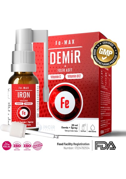 Fe-Max (Fe Folic-Acid B12 Vitamin C) Demir Damla ve Sprey Formunda