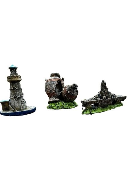 Mini Akvaryum Dekor Seti 3'lü Set