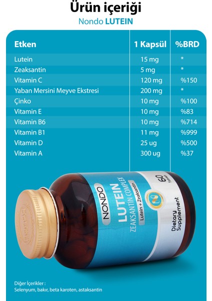 Lutein Zeaksantin Complex 60 Tablet (Astaksantin,Çinko,Selenyum,Vitamin A,B1,B6,C,D,E)