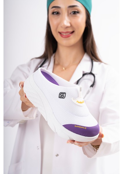 Kadın Dolgu Taban Ortopedik File Sabo Doktor Hemşire Hastane Aşçı Terliği SS001-0278 Beyaz modelleri