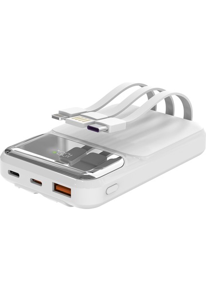 P104 10000MAH Prm Dahili Kablolu HSC22.5W+PD20W Beyaz Powerbank
