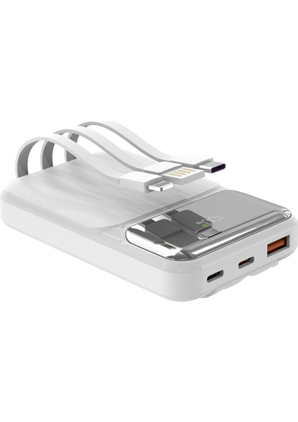 P104 10000MAH Prm Dahili Kablolu HSC22.5W+PD20W Beyaz Powerbank
