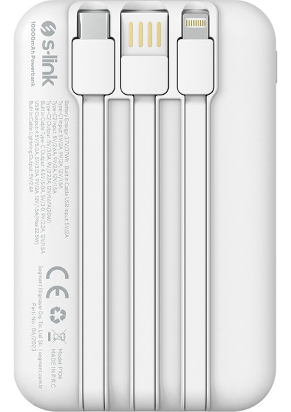 P104 10000MAH Prm Dahili Kablolu HSC22.5W+PD20W Beyaz Powerbank